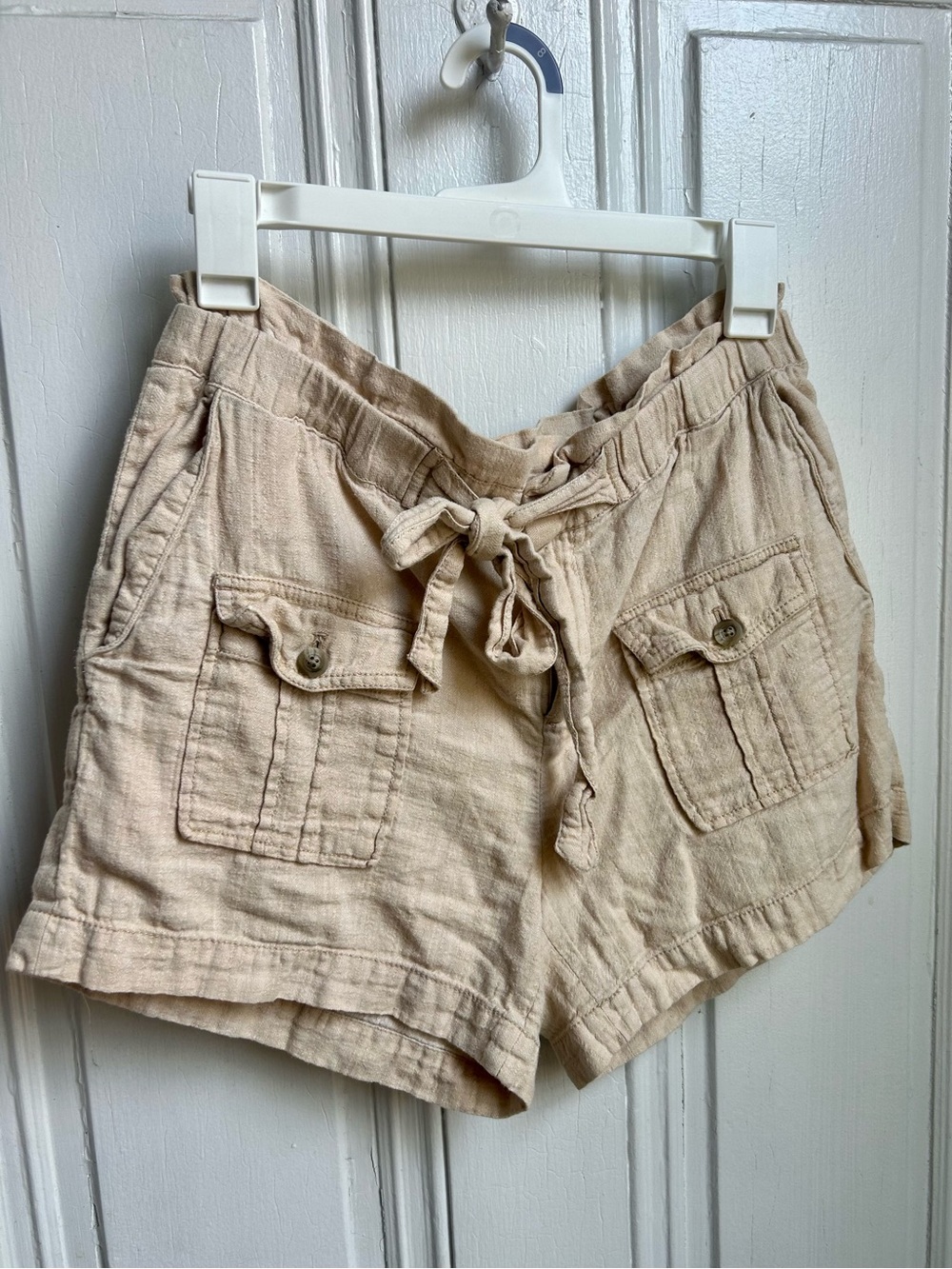 Anthropologie Beige Linen-Blend Cargo Shorts